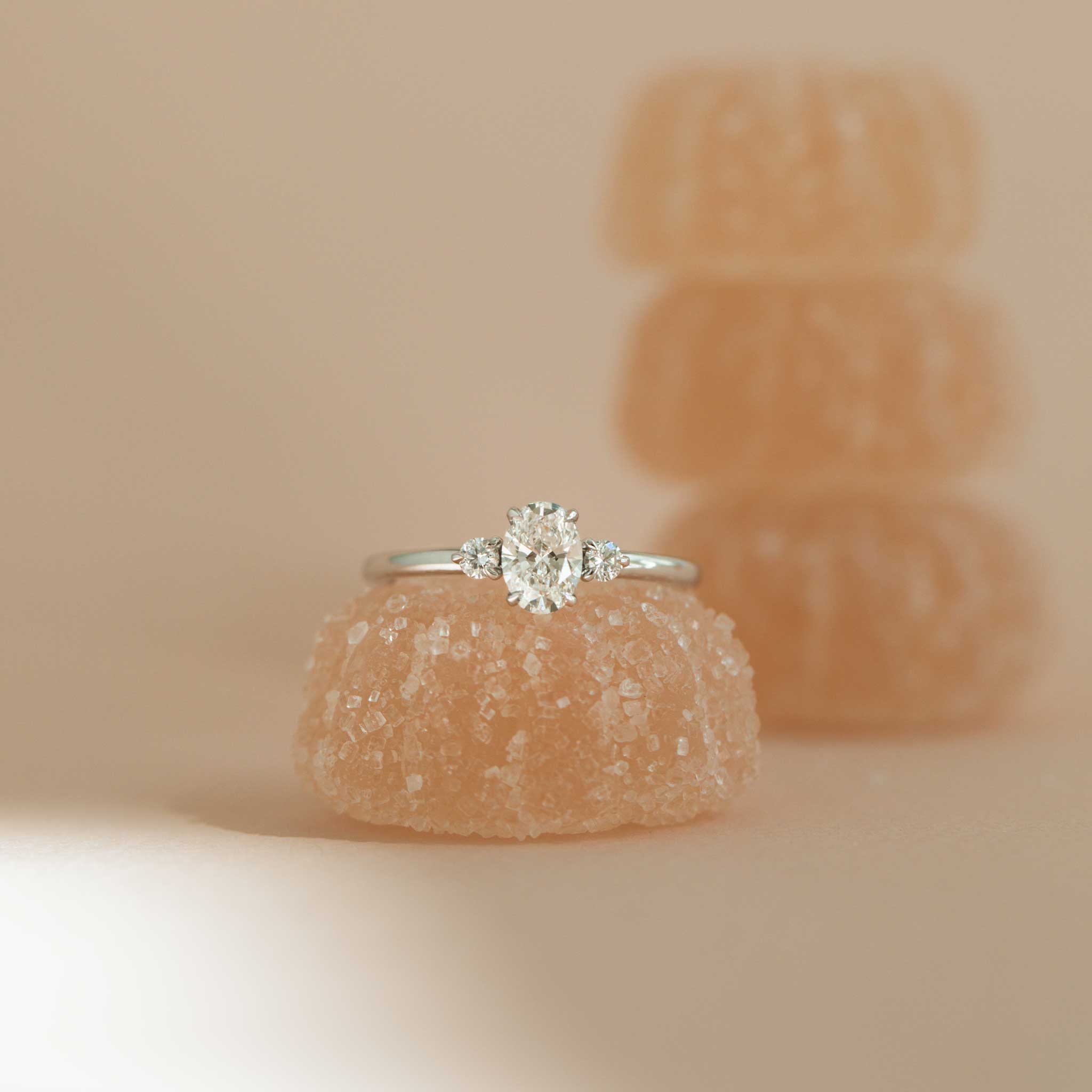Siro Oval Three Stone Diamond ring - white gold