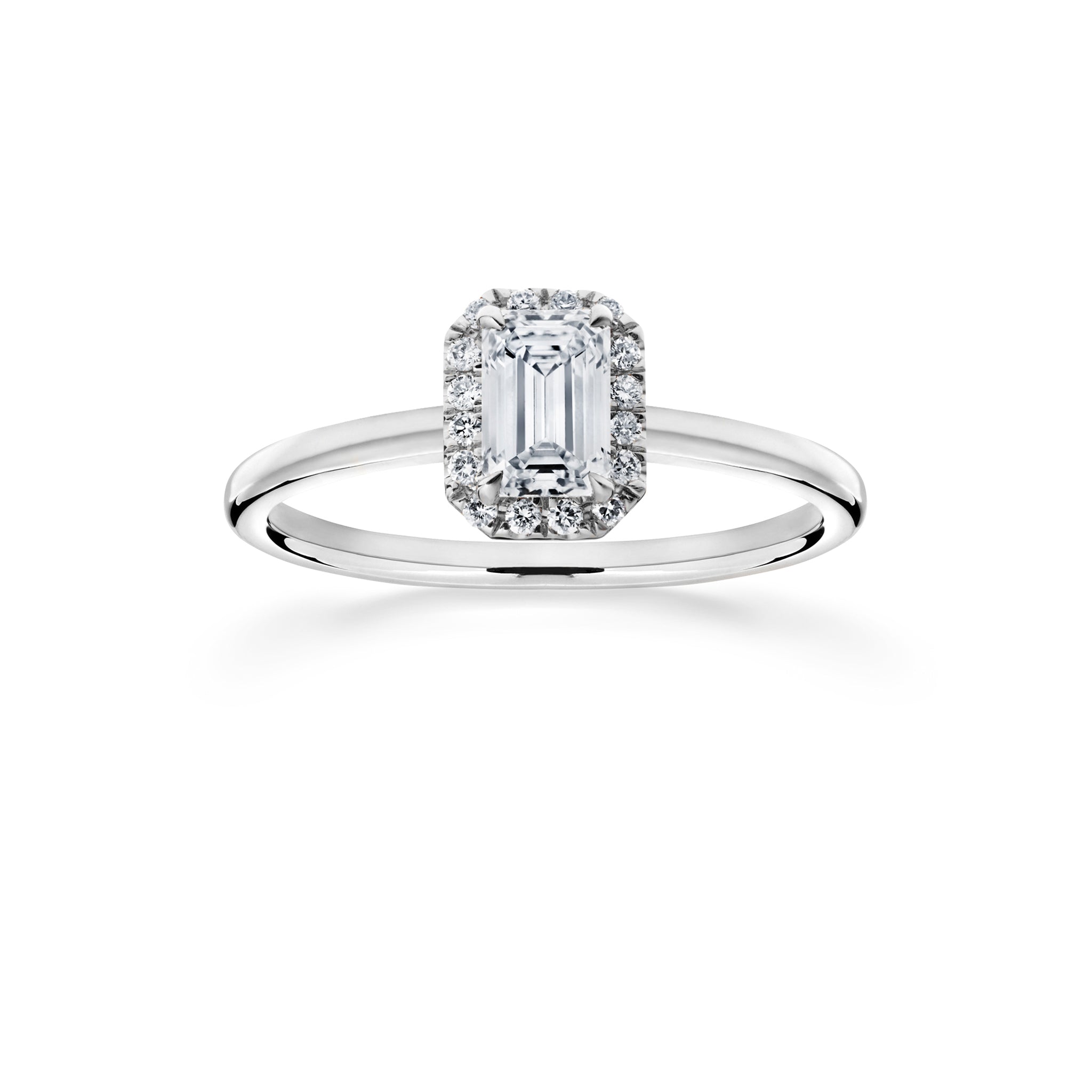 Siro Halo Emerald diamond ring white gold