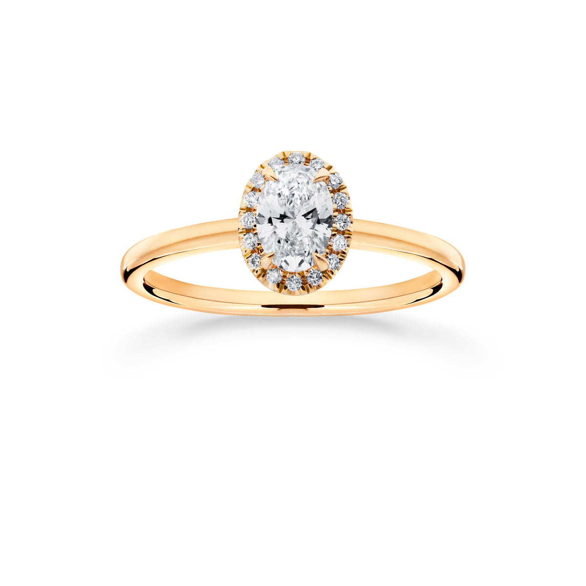 Siro Halo Oval diamond ring yellow gold Macor Jewellery